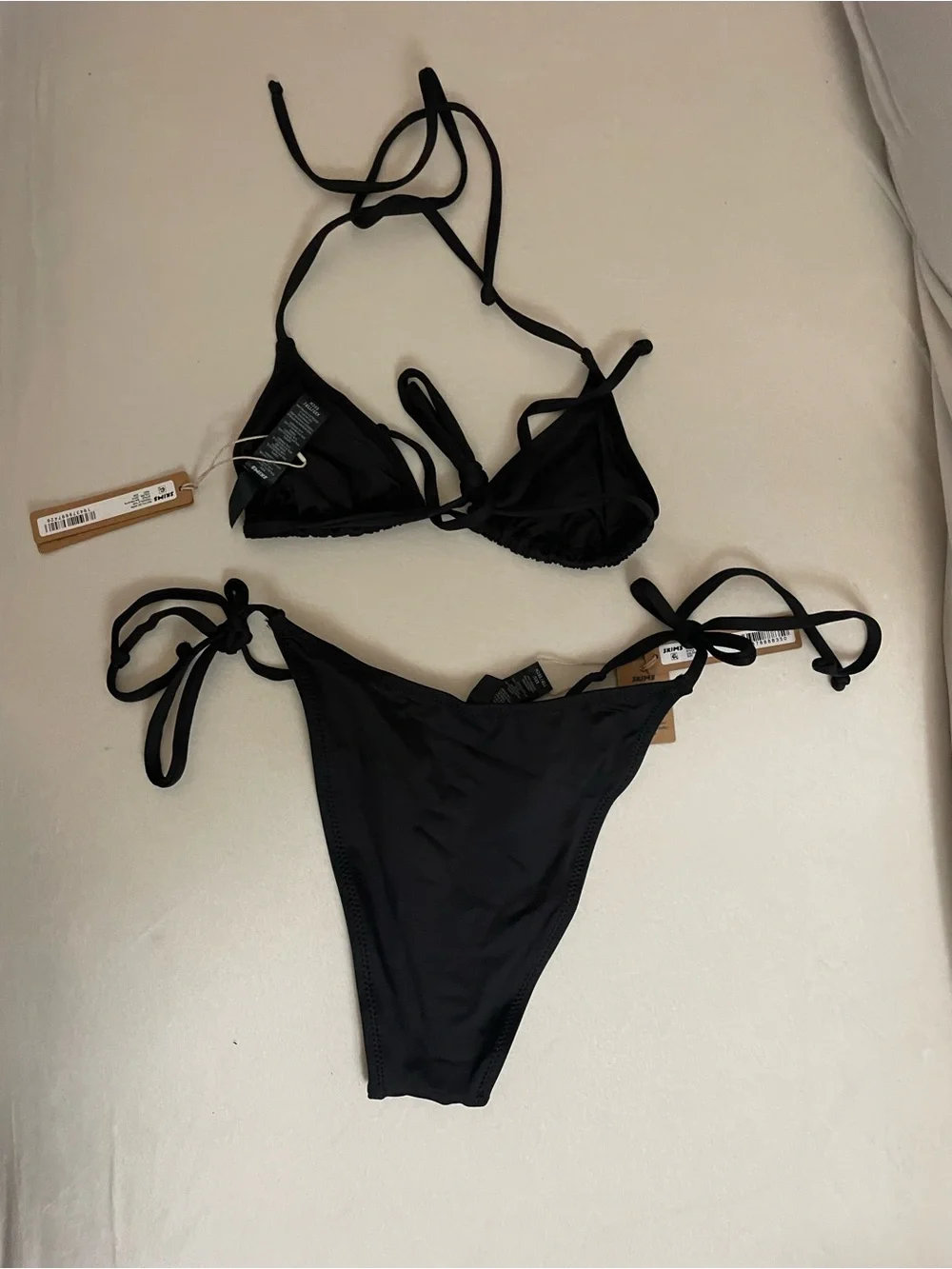 SKIMS 2Pc SET Triangle Bikini Top & Dipped Tie Bikini  Bottom Onyx Black XXS